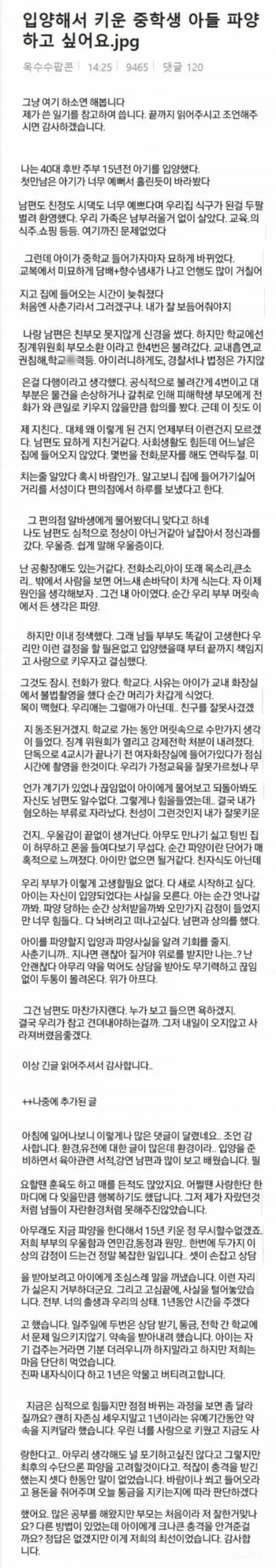 입양한 중학생 아들 파양하고 싶어요 | 인스티즈